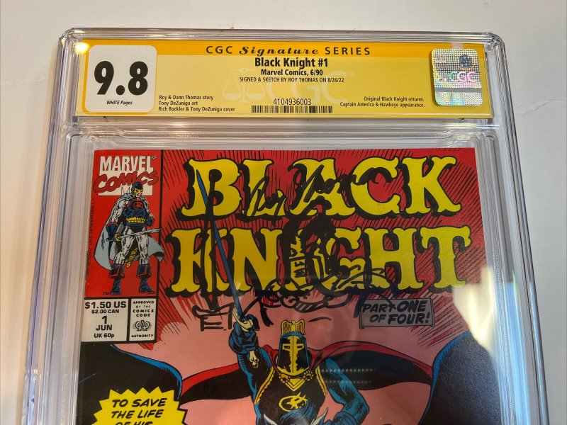 Black Knight (1990) # 1 (CGC 9.8 SS) Signed & Sketch (Black Knight) Roy Thomas