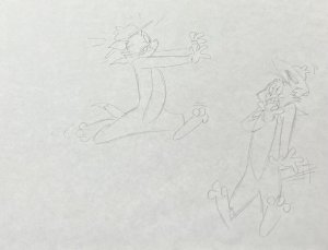 Tom And Jerry -  Two Character Original Pencil Sketch/Unknown Artist!