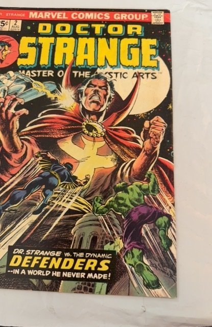 Doctor Strange #2 (1974) and defenders crossover foxxing/tanning mid grade