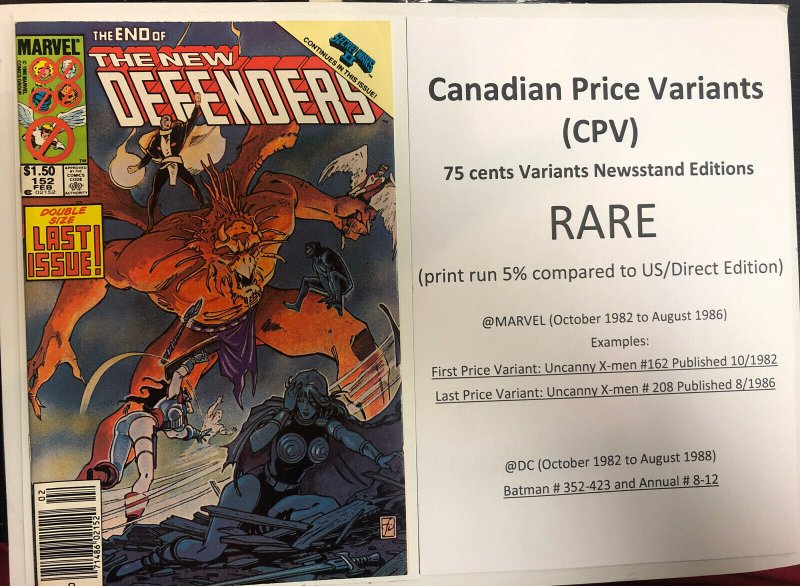 New Defenders (1985) # 152 (VF/NM) Canadian Price Variants (CPV)