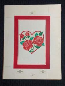 HAPPY VALENTINES DAY Graphic Red & Green Roses 8.5x11 Greeting Card Art #V101