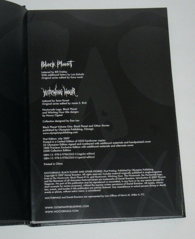 Nocturnals Volume 1 Black Planet & Other Stories Daniel Brereton 2007 Hardcover