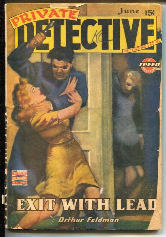 Private Detective 6/1943-gunan beats woman on cover-hardboiled pulp crime-G