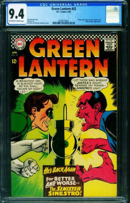 GREEN LANTERN #52 CGC 9.4 DC Sinestro comic book 2039574021