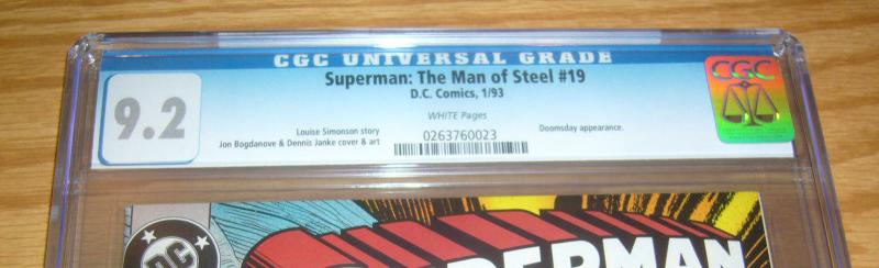 Superman: the Man of Steel #19 CGC 9.2 early doomsday cover - dc comics 1993 1st