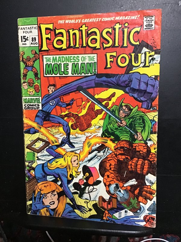 Fantastic Four #89 (1969) mid grade Moleman vs FF Crystal key! Kirby Art FN