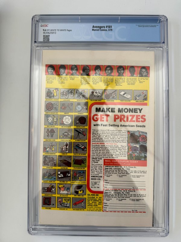 Avengers #181 CGC 9.6 - app. Scott Lang (1979)