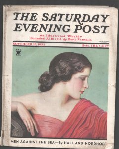 Saturday Evening Post 11/18/1933-cover by W T Benda-Ogden Nash-pulp thrills-g...