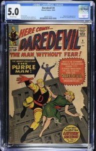 Daredevil #4 1964 Marvel Comics CGC 5.0 1st app Purple Man
