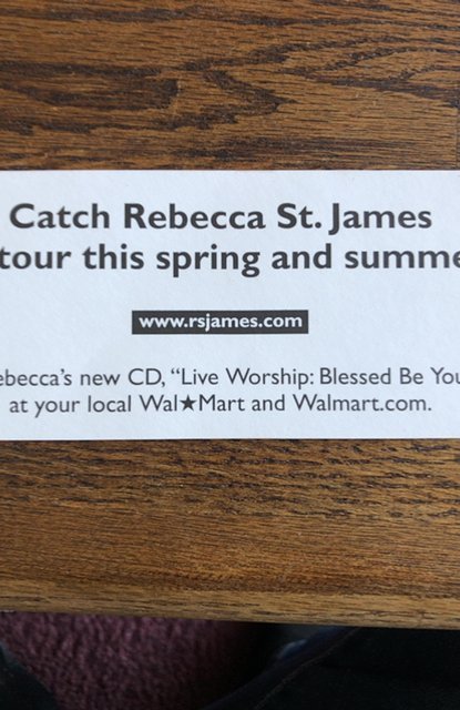Rebecca St. James CD release bookmark