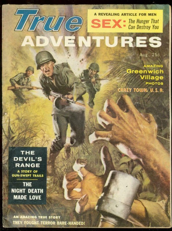 TRUE ADVENTURES AUG 1958-DEVILS RANGE-JUNGLE COVER-WW 2 FN