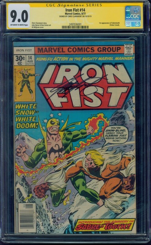 Iron Fist #14 CGC 9.0 SS OW/W Signed by Chris Claremont