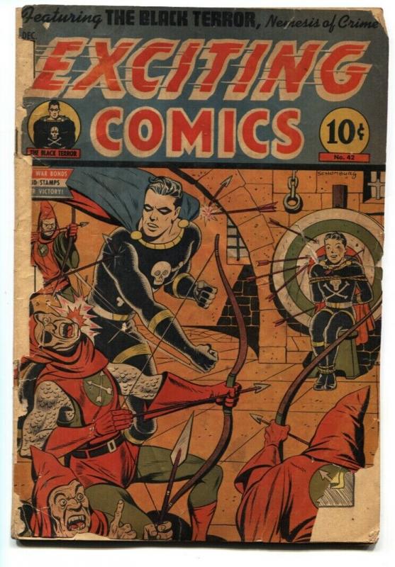 Exciting Comics #42 1945- Black Terror- Nedor Golden Age Schomburg cover PR/FR 