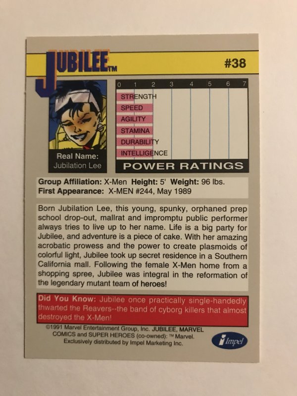 JUBILEE #38 : Marvel Universe 1991 Series 2 card; Impel, NM/M Hi Grade