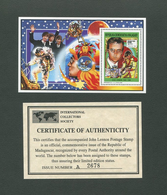 John Lennon Commemorative Madagascar Stamp Sheet  1995