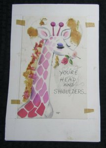 HEAD AND SHOULDERS ABOVE Pink Spotted Giraffe 5.5x8.5 Greeting Card Art #V3883 