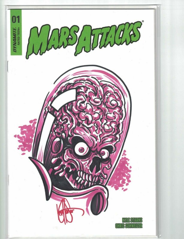 Mars Attacks #1 VF/NM blank authentix cover signed + artwork by Ken Haeser w/COA