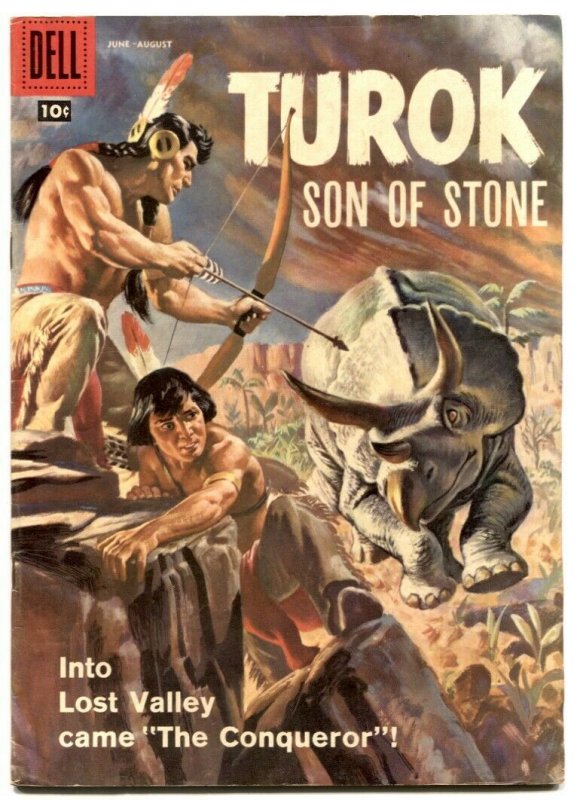 TUROK SON OF STONE #12-DELL-1959-DINOSAUR COVER AND STORIES- RARE FN/VF