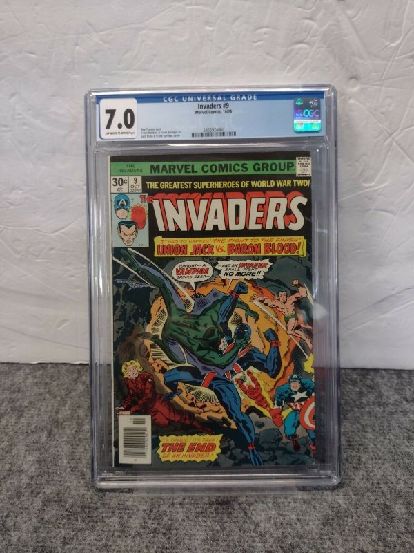 INVADERS #9 CGC 7.0 (MARVEL 1976)  UNION JACK AND BARON BLOOD JACK KIRBY