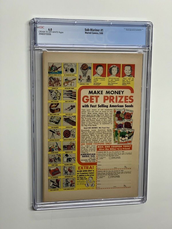 Sub-mariner 1 cgc 6.0 cr/ow marvel 1968