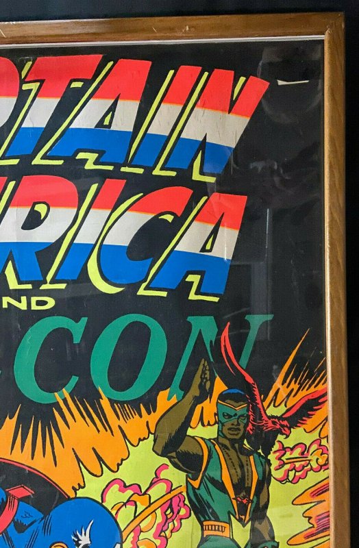 CAPTAIN AMERICA VINTAGE FRAMED BLACK LIGHT POSTER 1971