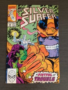 Silver Surfer 44 (1990). Thanos-c; 1st Infinity Gauntlet. FN-.