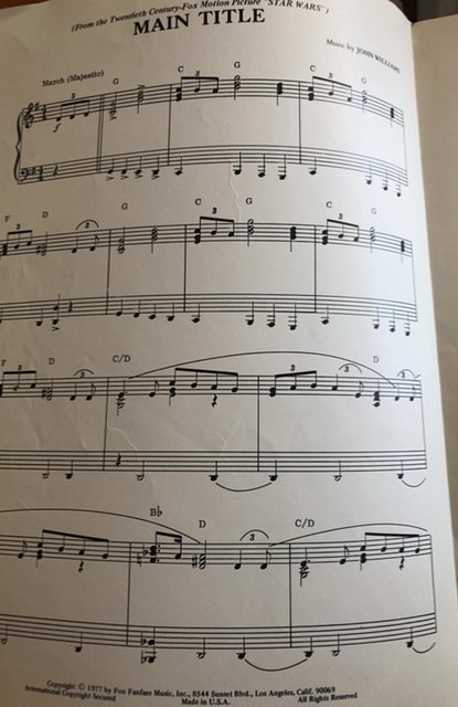 Star Wars main title sheet music, 1977