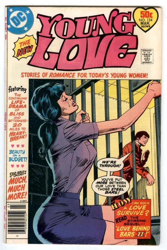 Young Love #124  1977- DC Romance-  Young Woman Love Behind Bars in Prison Cover