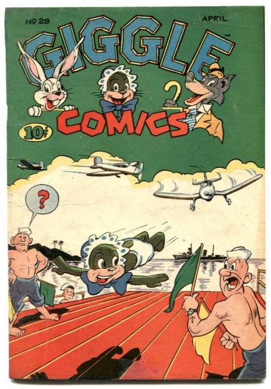 Giggle #28 1946- Aircraft carrier cover- Spencer Spook restored VG