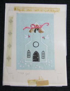 ANNIVERSARY WISH Church with Bells & Doves 7x9 Greeting Card Art #WC7784