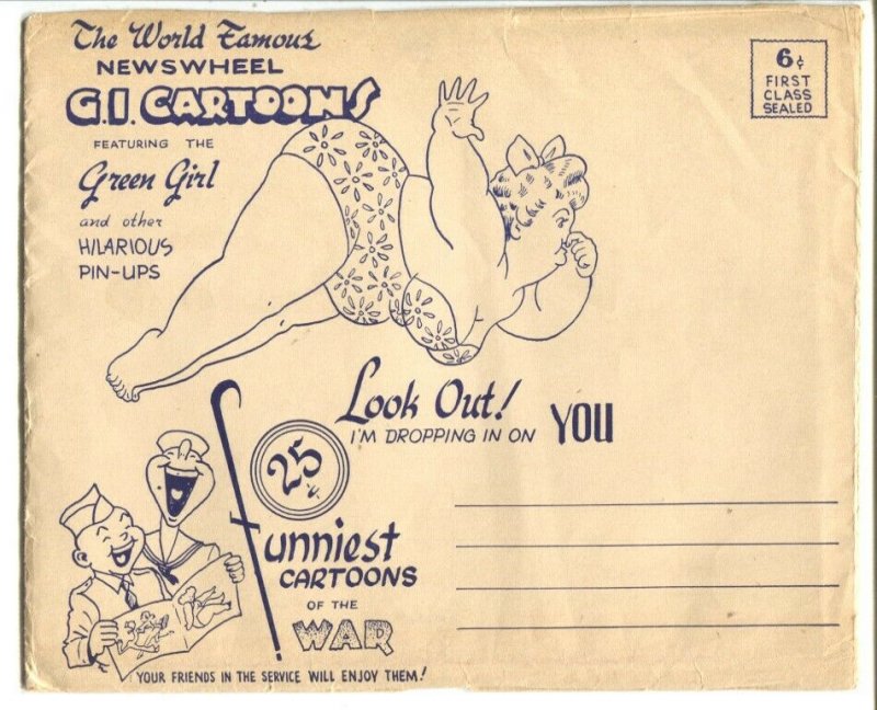 Newswheel G.I. Cartoons 1944-w/envelope-calendar-pin-up girl art-cheesecake-VG
