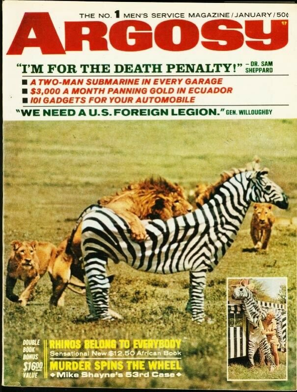 ARGOSY WEEKLY 1966 JAN-LION ATTACKS FAKE ZEBRA COVER FN