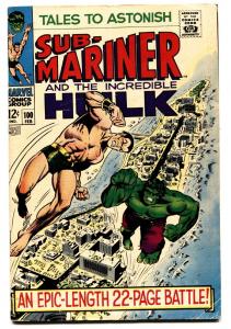TALES TO ASTONISH #100 comic book-HULK-SUB-MARINER-CLASSIC COVER-MARVEL fn