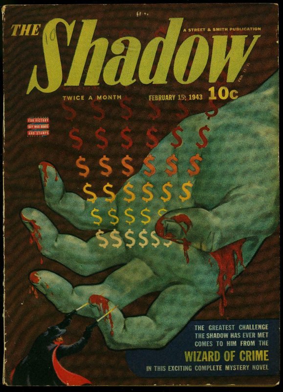 The Shadow Pulp February 15 1943- Wizard of Crime- Bloody Hand cover FN