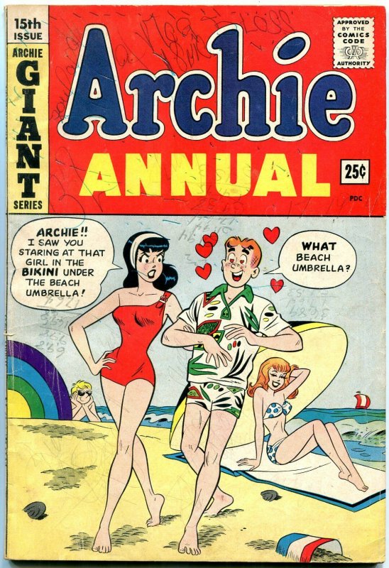 ARCHIE ANNUAL #15 1963-ARCHIE-SWIMSUIT COVER-BETTY-VERONICA-g/vg