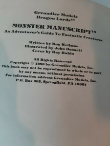 Dragon Lords Monster Manuscript Guide to Fantastic Creatures Grenadier very used