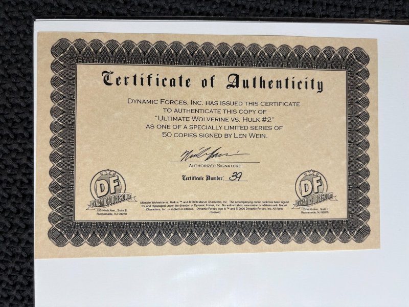 2006 ULTIMATE WOLVERINE VS HULK #2 SIGNED by Len Wein w/ COA #39/50 NM- 9.2