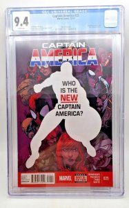 Captain America #25 1st Print 2015 1st Sam Wilson as Cap. White pages, CGC 9.4