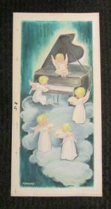 CHRISTMAS 5 Angels Singing & Playing Piano 5.75x12 Greeting Card Art #158