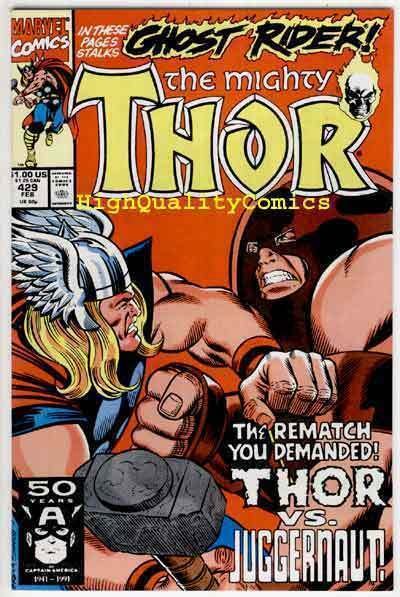 THOR #429, NM+, Ghost Rider, Loki, Gods, vs Juggernaut, Joe Sinnott, Thunder god