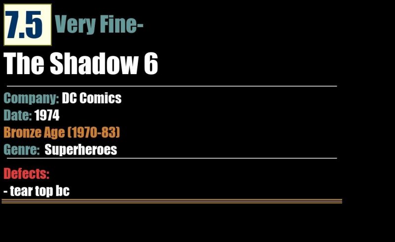 The Shadow 6 (1974) VF- 7.5 Bronze Age DC Comics