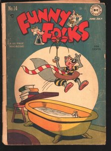 Funny Folks #14 1948 -DC-bath tub cover-Robinson Crusoe-Spine roll-G+