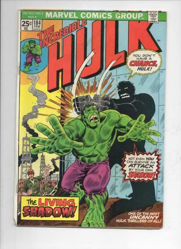 HULK #184, VG+, Living Shadow, Trimpe, Marvel, 1968 1975, Incredible