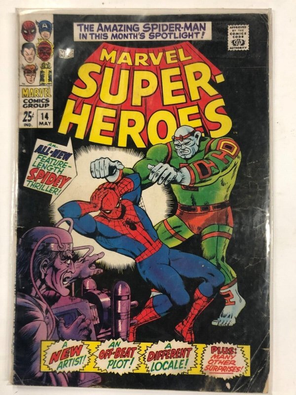 MARVEL SUPER HEROES 14 GOOD May 1968 all new Spidey story + GA reprints