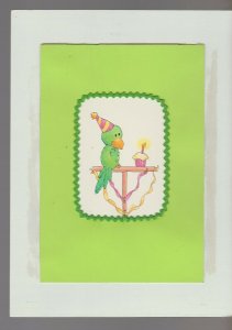 ANOTHER CANDLE DUE cartoon Bird w/ Cupcake 7x9.5 Greeting Card Art #B8110