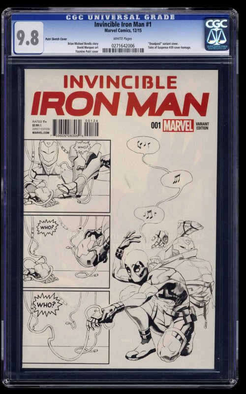 Invincible Iron Man #1 CGC NM/M 9.8 Putri Cover Deadpool Sketch Variant