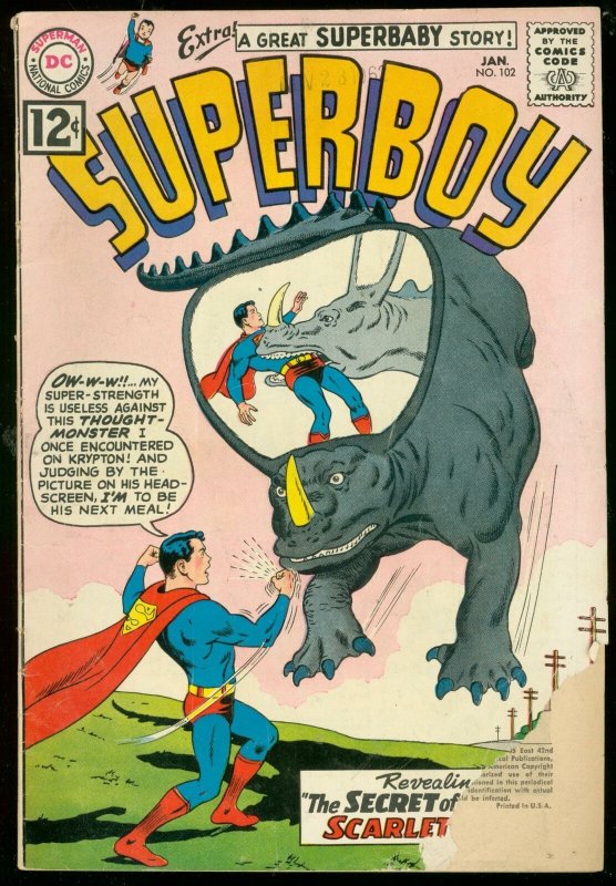 SUPERBOY COMICS #102 1963-DC COMICS-WILD MONSTER COVER G-