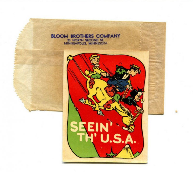 1950's Al Capp - Lil'Abner Seein' th' U.S.A. Water Soluable Decal Bloom Brothers