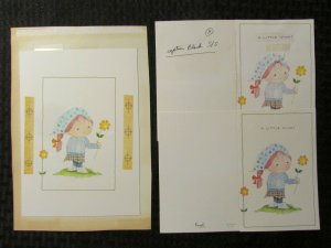 GIRL FLOWER Wish Get Well Soon 7x10 #7112 Greeting Card Art w/ Mock-Up & 1 Card