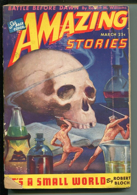 Amazing Stories 3/1944-Ziff-Davis-sci-fi pulp thrills-Robert Bloch-skull -VG-